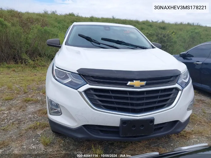 2021 Chevrolet Equinox Ls VIN: 3GNAXHEV3MS178221 Lot: 40541114