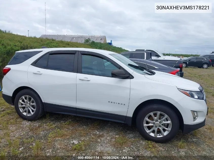 2021 Chevrolet Equinox Ls VIN: 3GNAXHEV3MS178221 Lot: 40541114