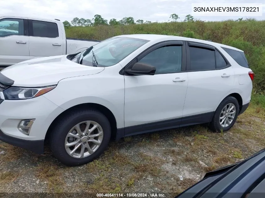 2021 Chevrolet Equinox Ls VIN: 3GNAXHEV3MS178221 Lot: 40541114