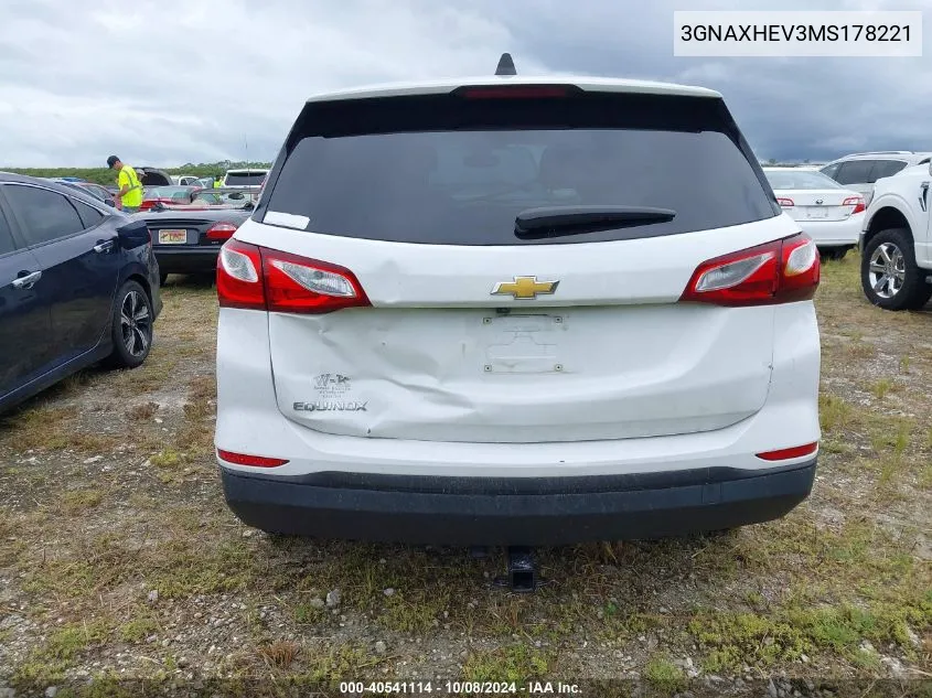 2021 Chevrolet Equinox Ls VIN: 3GNAXHEV3MS178221 Lot: 40541114