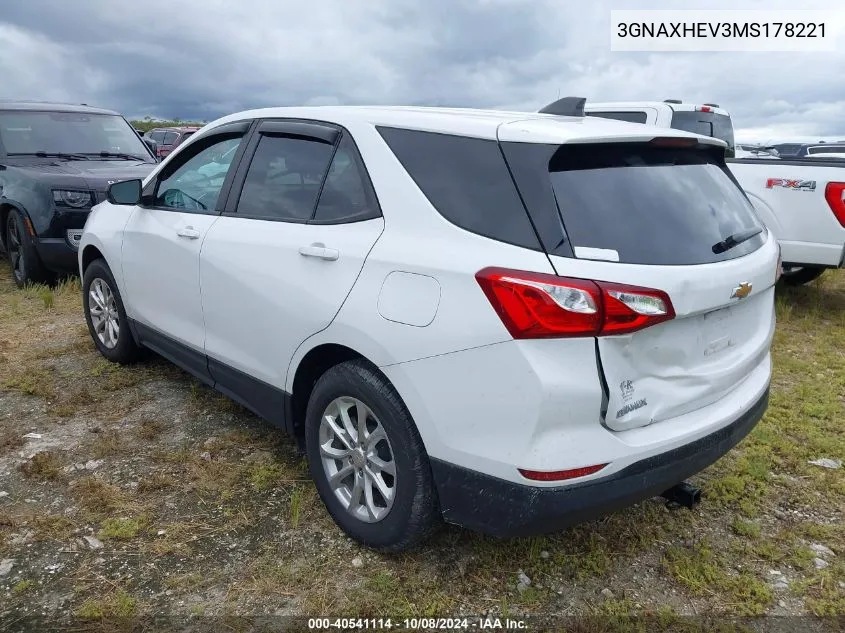 2021 Chevrolet Equinox Ls VIN: 3GNAXHEV3MS178221 Lot: 40541114