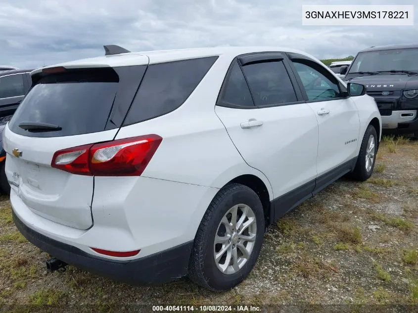 2021 Chevrolet Equinox Ls VIN: 3GNAXHEV3MS178221 Lot: 40541114