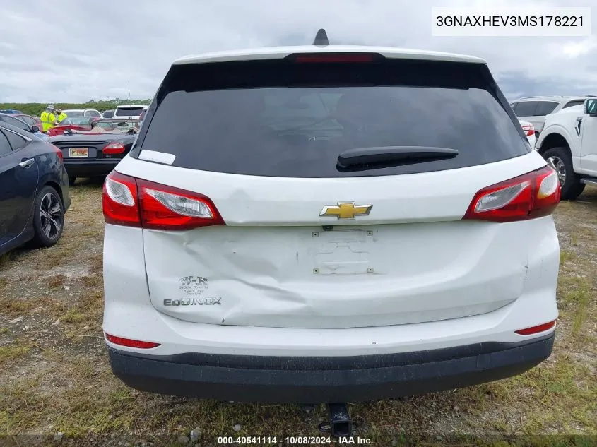 2021 Chevrolet Equinox Ls VIN: 3GNAXHEV3MS178221 Lot: 40541114