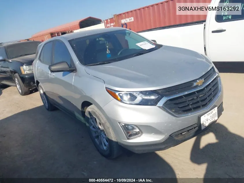 2021 Chevrolet Equinox Fwd Ls VIN: 3GNAXHEV6MS163292 Lot: 40554472