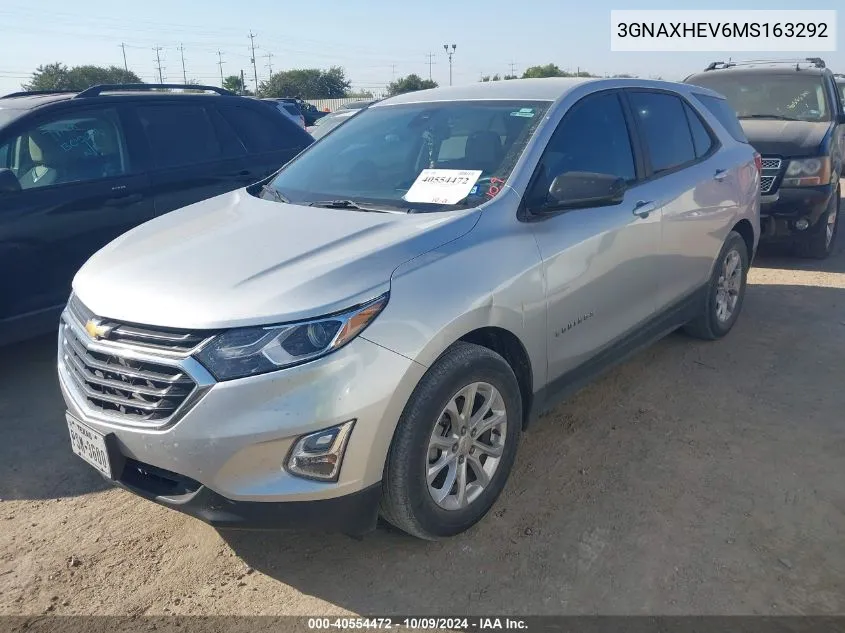 2021 Chevrolet Equinox Fwd Ls VIN: 3GNAXHEV6MS163292 Lot: 40554472