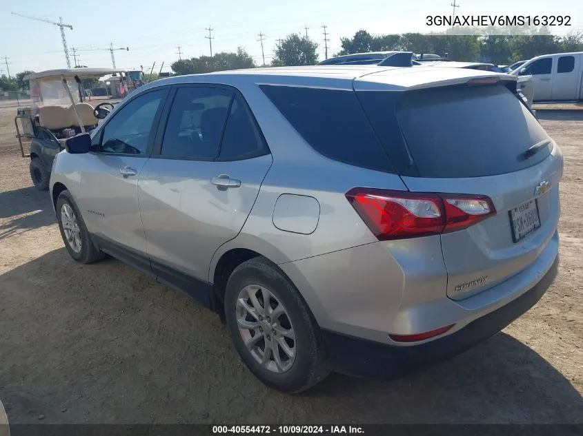 2021 Chevrolet Equinox Fwd Ls VIN: 3GNAXHEV6MS163292 Lot: 40554472