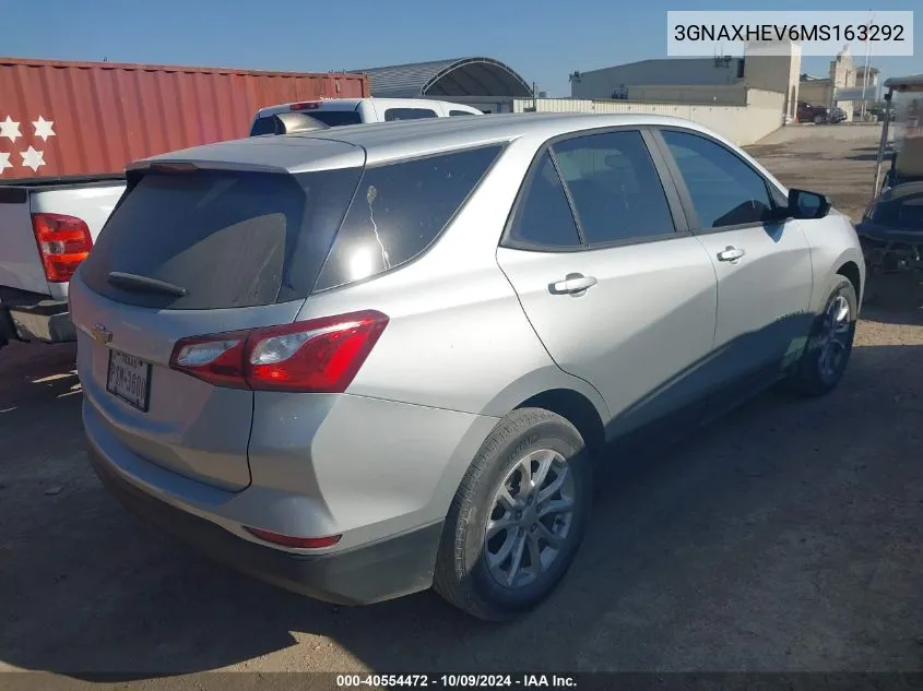 2021 Chevrolet Equinox Fwd Ls VIN: 3GNAXHEV6MS163292 Lot: 40554472