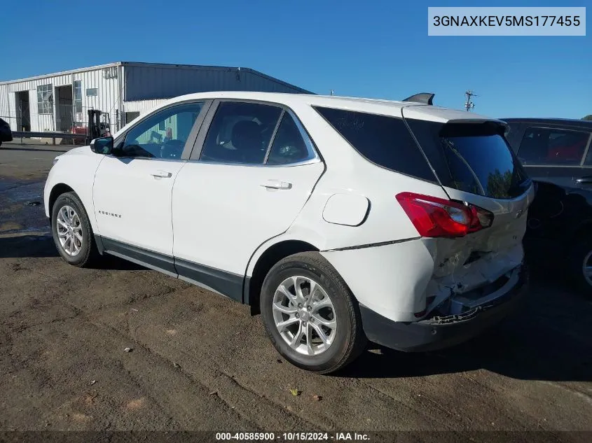 2021 Chevrolet Equinox Fwd Lt VIN: 3GNAXKEV5MS177455 Lot: 40585900