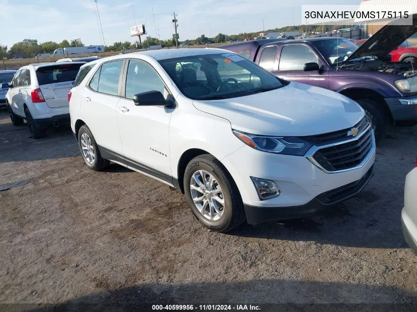 2021 Chevrolet Equinox Fwd Ls VIN: 3GNAXHEV0MS175115 Lot: 40599956