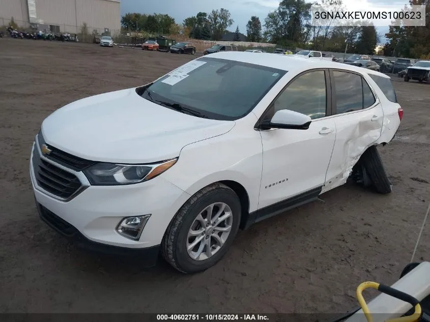 2021 Chevrolet Equinox Fwd Lt VIN: 3GNAXKEV0MS100623 Lot: 40602751