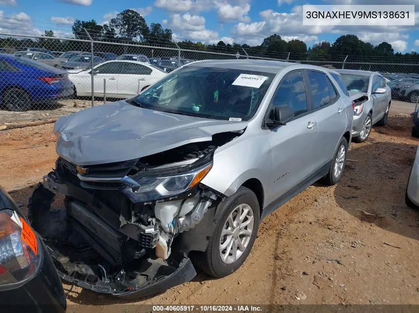 2021 Chevrolet Equinox Fwd Ls VIN: 3GNAXHEV9MS138631 Lot: 40605917