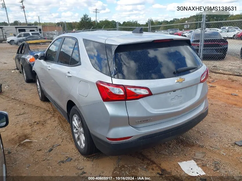 2021 Chevrolet Equinox Fwd Ls VIN: 3GNAXHEV9MS138631 Lot: 40605917