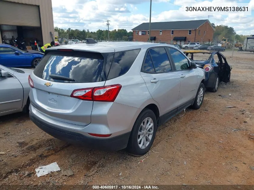 2021 Chevrolet Equinox Fwd Ls VIN: 3GNAXHEV9MS138631 Lot: 40605917