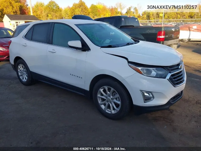 2021 Chevrolet Equinox Fwd Lt VIN: 3GNAXKEV7MS110257 Lot: 40626711