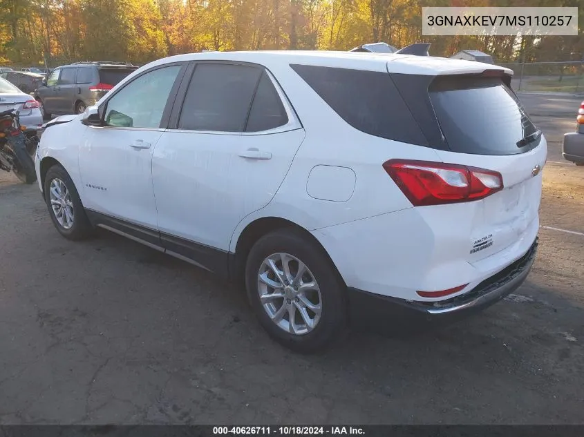 2021 Chevrolet Equinox Fwd Lt VIN: 3GNAXKEV7MS110257 Lot: 40626711