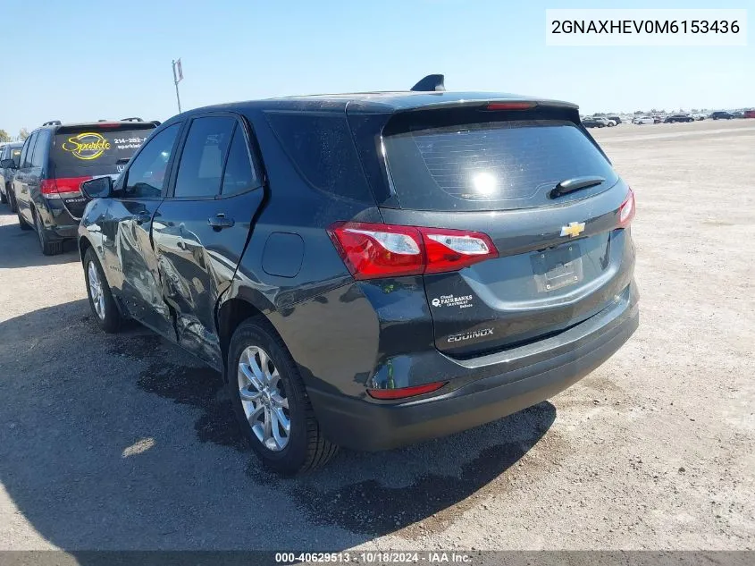 2021 Chevrolet Equinox Fwd Ls VIN: 2GNAXHEV0M6153436 Lot: 40629513