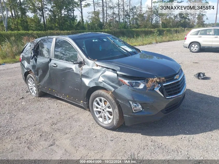 2021 Chevrolet Equinox Fwd Lt VIN: 3GNAXKEV0ML345514 Lot: 40641000