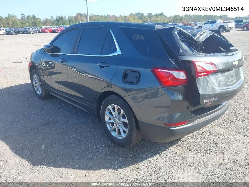 2021 Chevrolet Equinox Fwd Lt VIN: 3GNAXKEV0ML345514 Lot: 40641000