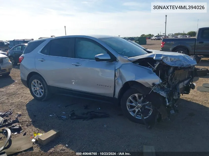 2021 Chevrolet Equinox Awd 2Fl VIN: 3GNAXTEV4ML394026 Lot: 40646765