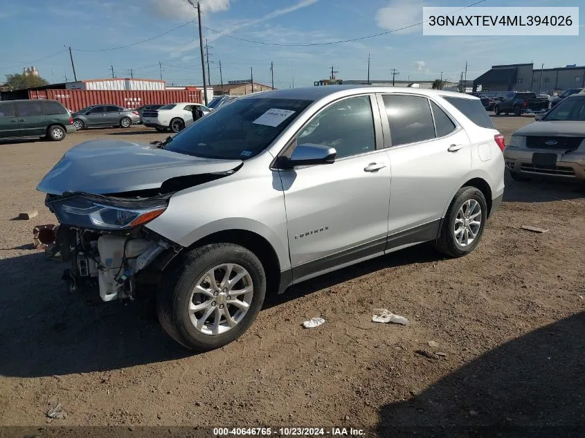 2021 Chevrolet Equinox Awd 2Fl VIN: 3GNAXTEV4ML394026 Lot: 40646765