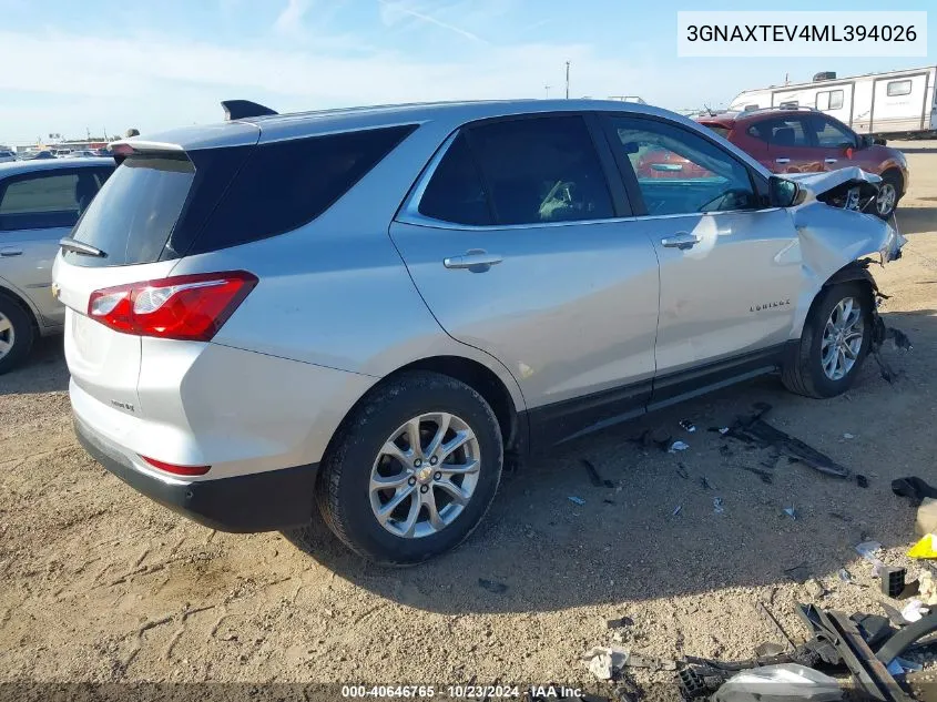 2021 Chevrolet Equinox Awd 2Fl VIN: 3GNAXTEV4ML394026 Lot: 40646765