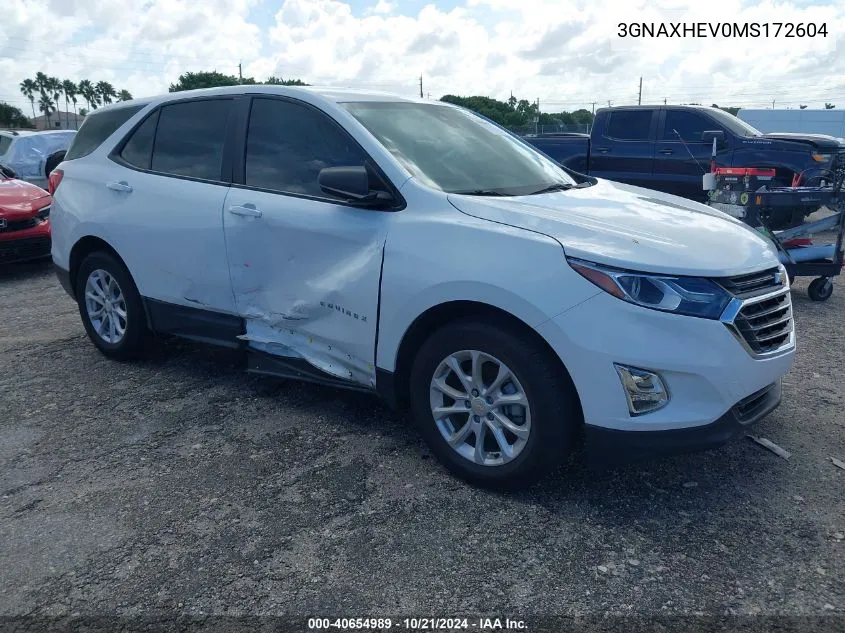 2021 Chevrolet Equinox Ls VIN: 3GNAXHEV0MS172604 Lot: 40654989