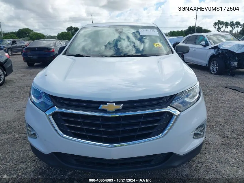 2021 Chevrolet Equinox Ls VIN: 3GNAXHEV0MS172604 Lot: 40654989