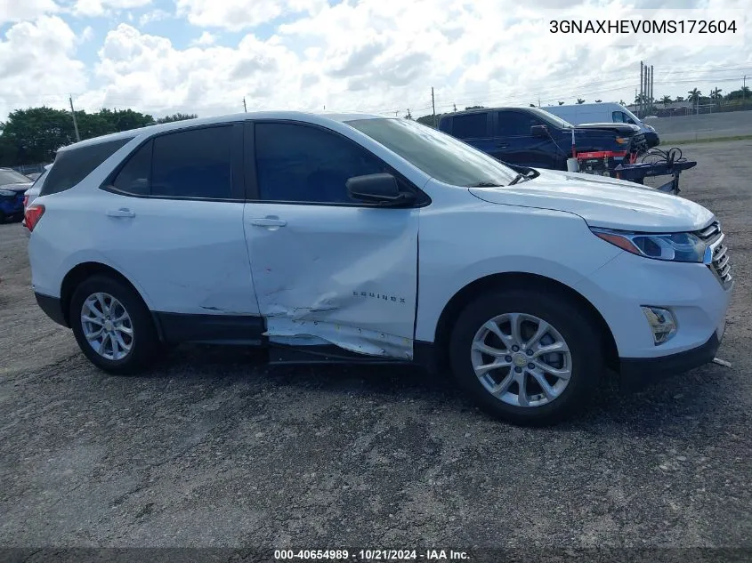 2021 Chevrolet Equinox Ls VIN: 3GNAXHEV0MS172604 Lot: 40654989