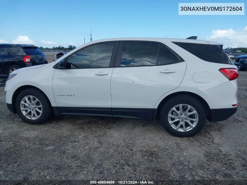 2021 Chevrolet Equinox Ls VIN: 3GNAXHEV0MS172604 Lot: 40654989