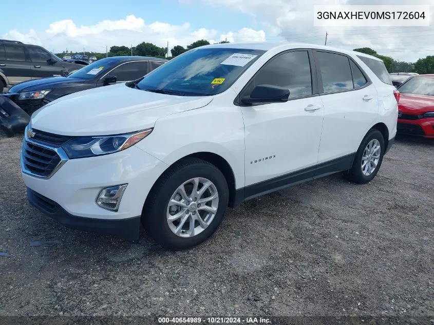 2021 Chevrolet Equinox Ls VIN: 3GNAXHEV0MS172604 Lot: 40654989