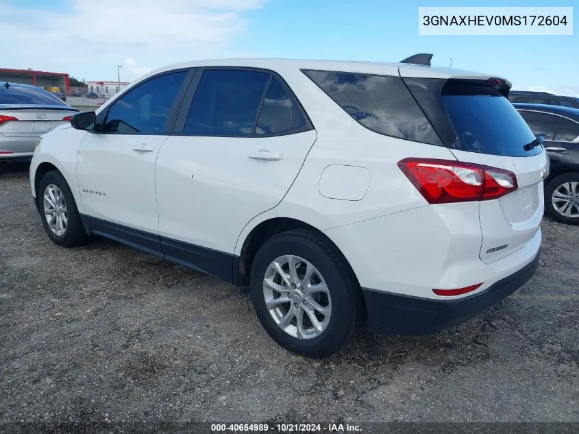 2021 Chevrolet Equinox Ls VIN: 3GNAXHEV0MS172604 Lot: 40654989