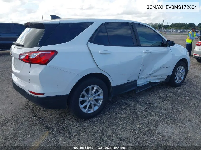 2021 Chevrolet Equinox Ls VIN: 3GNAXHEV0MS172604 Lot: 40654989