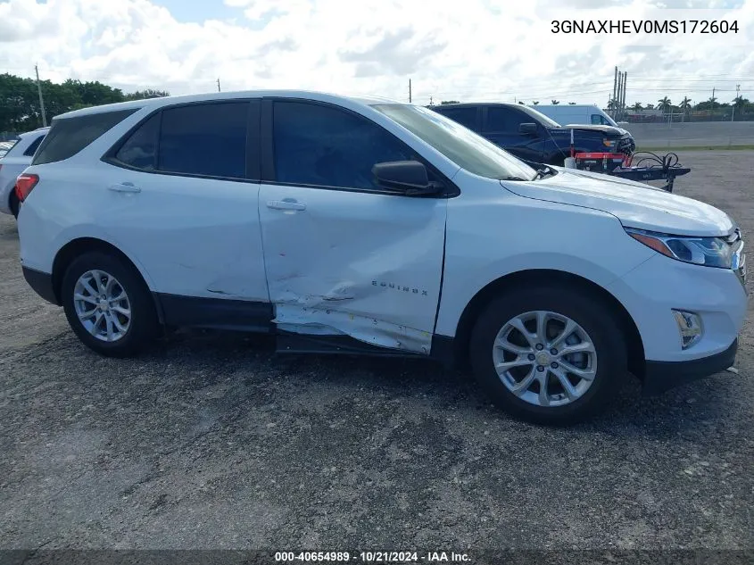 2021 Chevrolet Equinox Ls VIN: 3GNAXHEV0MS172604 Lot: 40654989