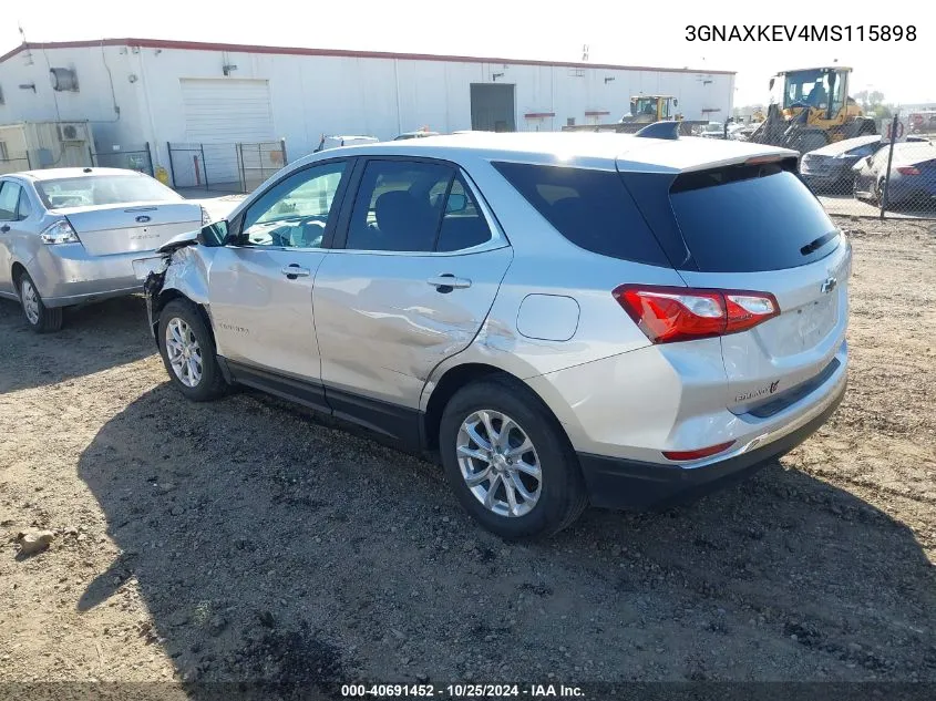 2021 Chevrolet Equinox Fwd Lt VIN: 3GNAXKEV4MS115898 Lot: 40691452