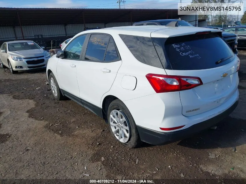 2021 Chevrolet Equinox Fwd Ls VIN: 3GNAXHEV8MS145795 Lot: 40709212