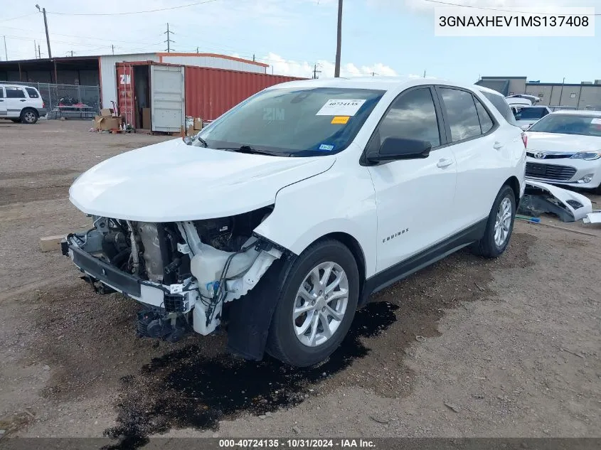 2021 Chevrolet Equinox Fwd Ls VIN: 3GNAXHEV1MS137408 Lot: 40724135