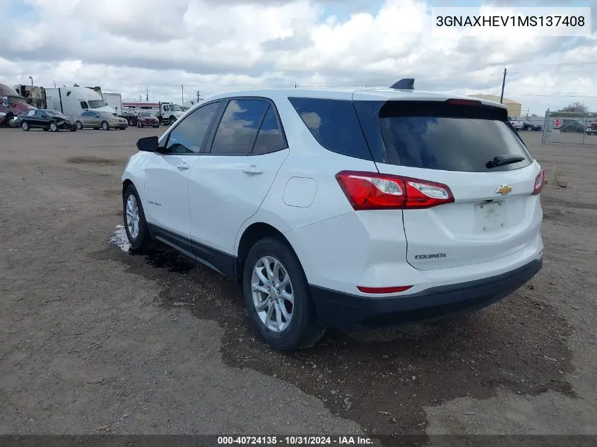 2021 Chevrolet Equinox Fwd Ls VIN: 3GNAXHEV1MS137408 Lot: 40724135