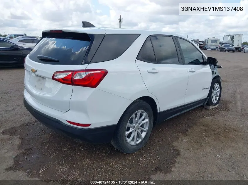 2021 Chevrolet Equinox Fwd Ls VIN: 3GNAXHEV1MS137408 Lot: 40724135