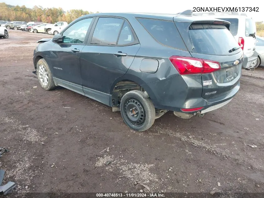 2021 Chevrolet Equinox Fwd Ls VIN: 2GNAXHEVXM6137342 Lot: 40748513