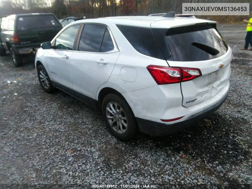 2021 Chevrolet Equinox Awd Lt VIN: 3GNAXUEV0MS136453 Lot: 40749912