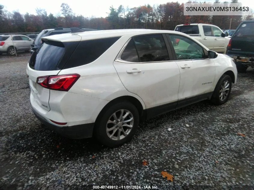 2021 Chevrolet Equinox Awd Lt VIN: 3GNAXUEV0MS136453 Lot: 40749912