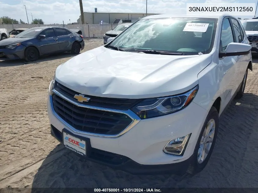 2021 Chevrolet Equinox Awd Lt VIN: 3GNAXUEV2MS112560 Lot: 40750001