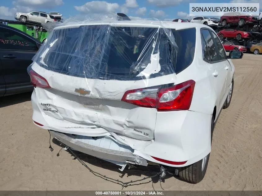 2021 Chevrolet Equinox Awd Lt VIN: 3GNAXUEV2MS112560 Lot: 40750001