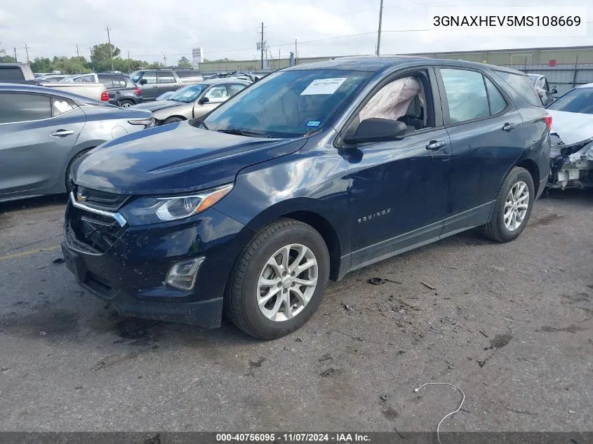 2021 Chevrolet Equinox Fwd Ls VIN: 3GNAXHEV5MS108669 Lot: 40756095