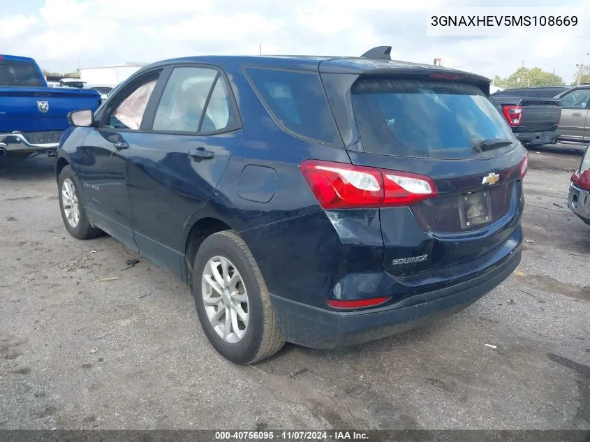 2021 Chevrolet Equinox Fwd Ls VIN: 3GNAXHEV5MS108669 Lot: 40756095