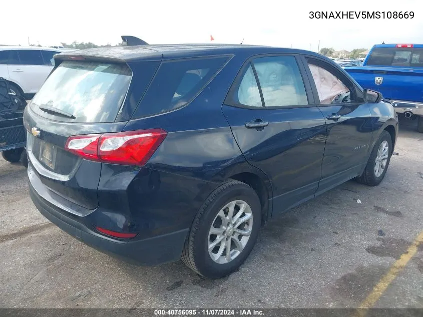 2021 Chevrolet Equinox Fwd Ls VIN: 3GNAXHEV5MS108669 Lot: 40756095