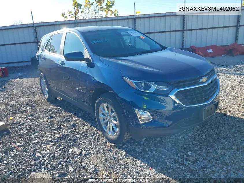 2021 Chevrolet Equinox Fwd Lt VIN: 3GNAXKEV3ML402062 Lot: 40760382