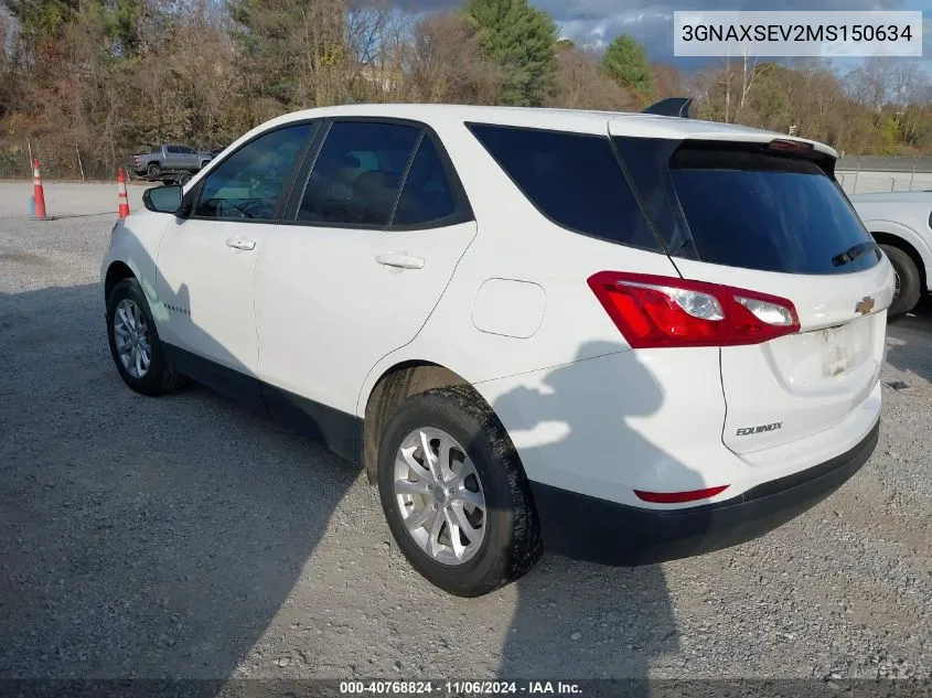 2021 Chevrolet Equinox Awd Ls VIN: 3GNAXSEV2MS150634 Lot: 40768824