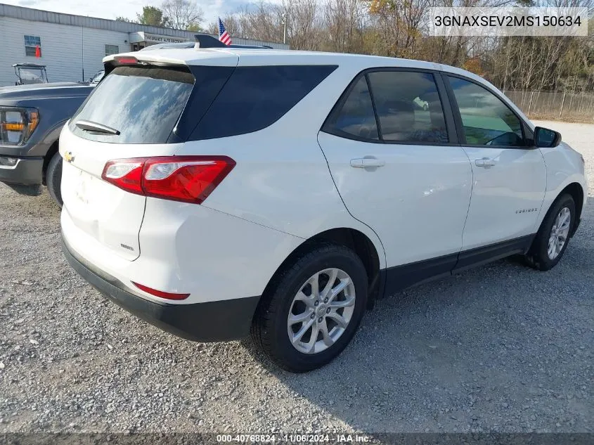 2021 Chevrolet Equinox Awd Ls VIN: 3GNAXSEV2MS150634 Lot: 40768824