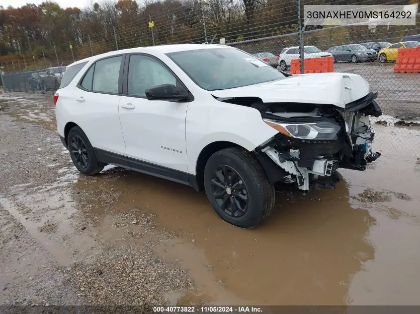 2021 Chevrolet Equinox Fwd Ls VIN: 3GNAXHEV0MS164292 Lot: 40773822